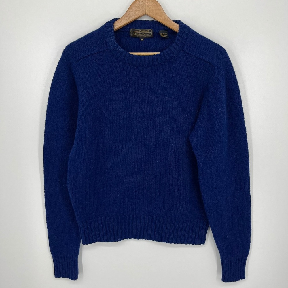 Eddie Bauer Mens Vintage Shetland Wool Crewneck Sweater Royal Blue Size M